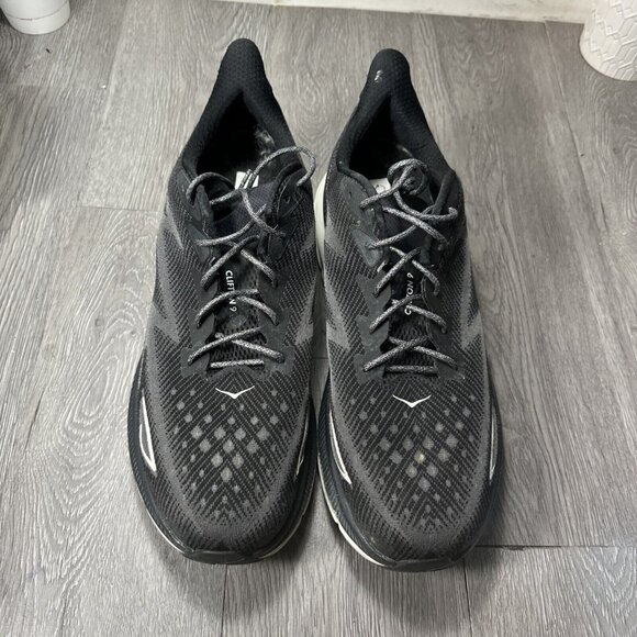 Size 15 D- Hoka One One Mens Clifton 9 1127895 BWHT Black Running Sneakers